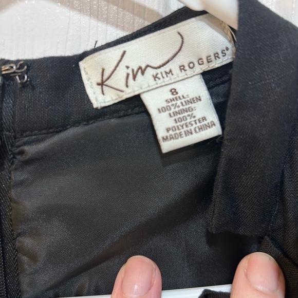 Women's 100% Linen Little Black Dress Sleeveless Ruffle V-Neck LBD Zip Back Sz 8 - Picture 3 of 8